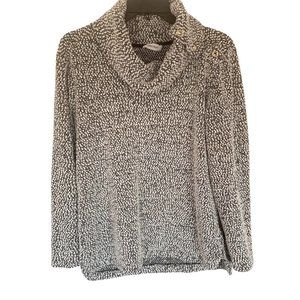 Calvin Klein Black White Boucle Split Cowl Turtleneck Sweater Women’s Size M